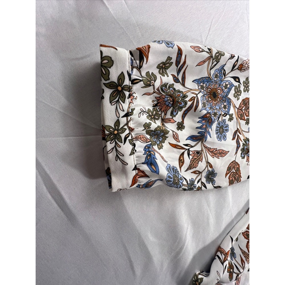 LOFT Womens Floral Ruffle Neck Blouse Small Long Sleeve Keyhole Top White - Picture 9 of 13